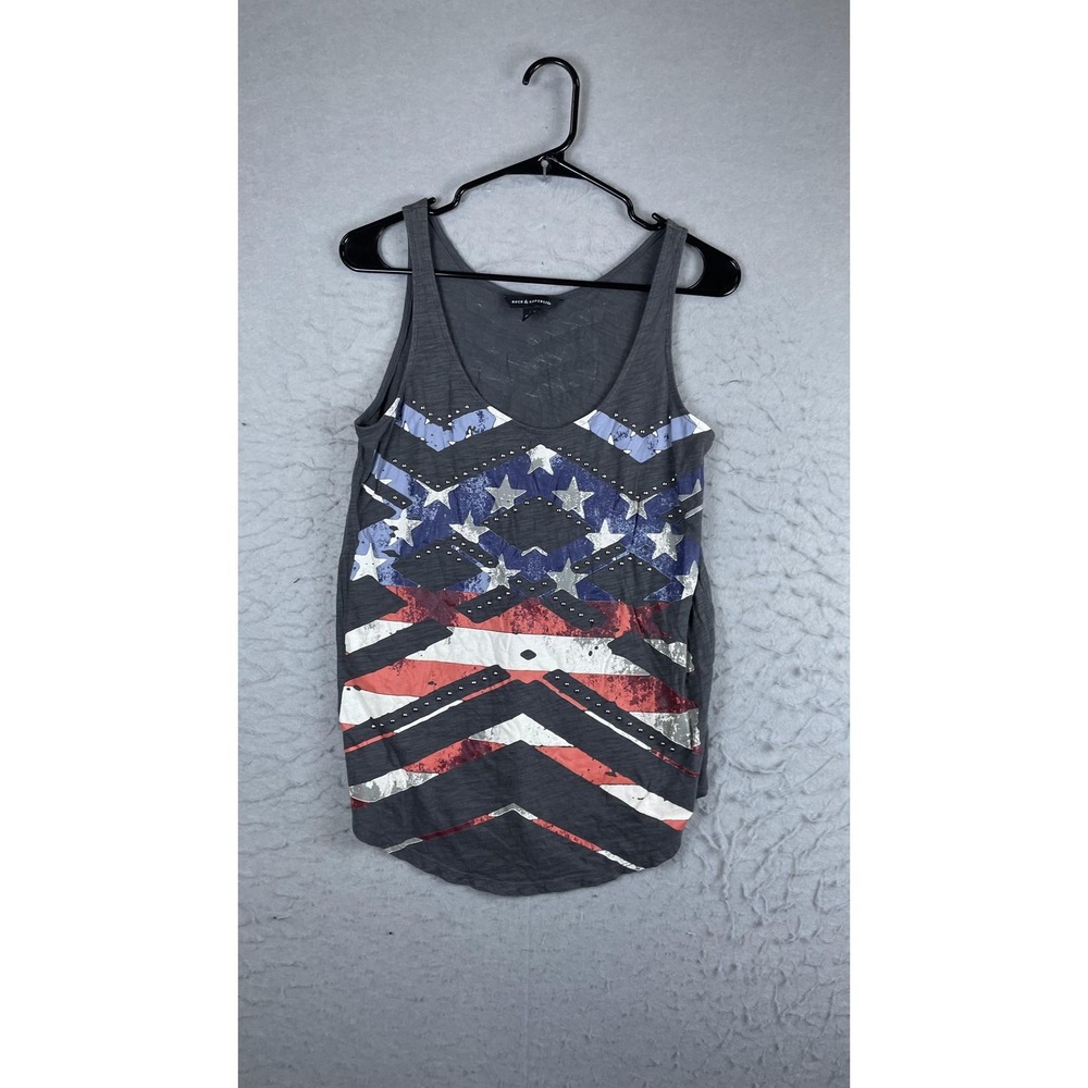 Rock & Republic Tank Top Womens Small Gray Studded Flag Patriotic Graphic